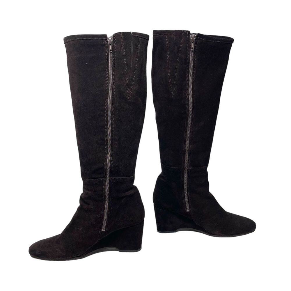 Pepe Jeans Suede Tall Wedge Heel Boots - Dark Brown - Size 40 - Picture 5 of 8